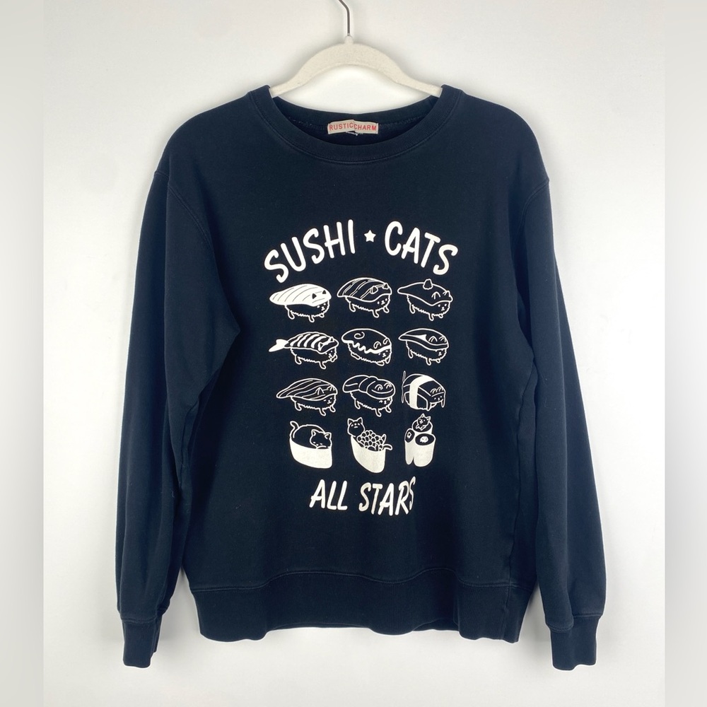 Rustic Charm Sushi Cats All Stars Black Sweatshirt